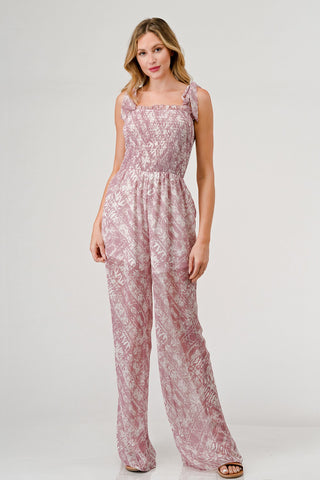 GeeGee Printed Tie Shoulder Wide Leg Jumpsuit - 1985 the VAULT Boutique