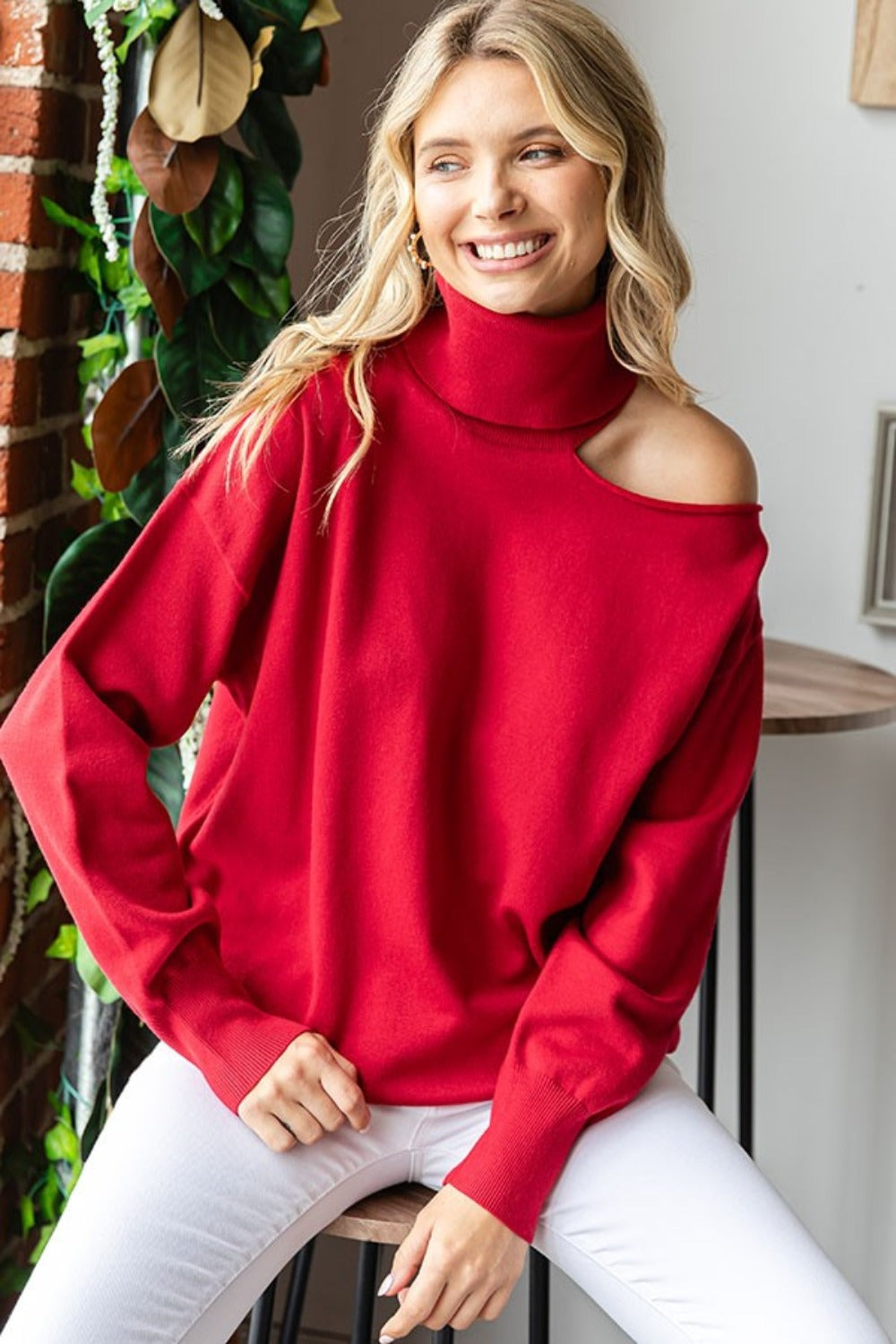 First Love Cut Out Shoulder Turtleneck Sweater - 1985 the VAULT Boutique