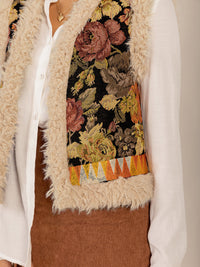 Embroidered Fuzzy Trim Open Front Vest Coat - 1985 the VAULT Boutique