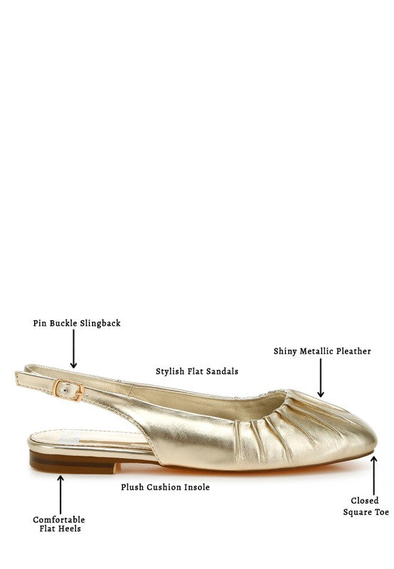 Berni Metallic Square Toe Flat Slingbacks - 1985 the VAULT Boutique