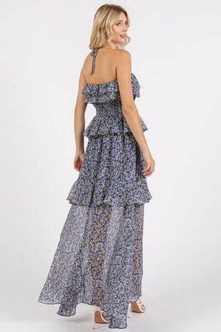 Mittoshop Ruffled Smocked Floral Halter Neck Maxi Dress - 1985 the VAULT Boutique