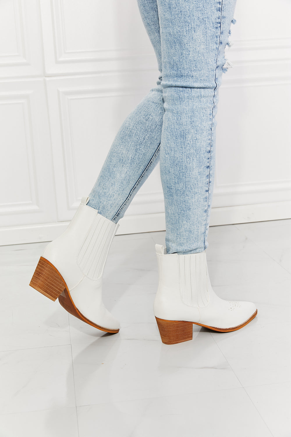 MMShoes Love the Journey Stacked Heel Chelsea Boot in White - 1985 the VAULT Boutique