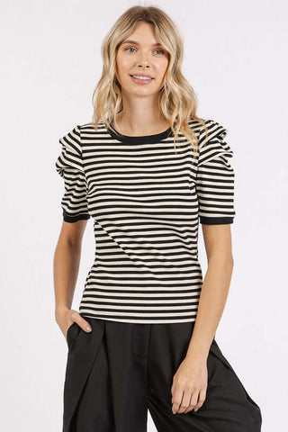 Mittoshop Striped Round Neck Puff Sleeve T-Shirt - 1985 the VAULT Boutique