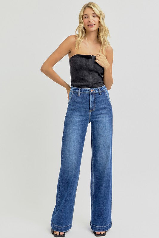 RISEN Full Size High Rise Wide Leg Jeans with Slanted Pockets - 1985 the VAULT Boutique