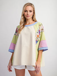 Color Block Printed Three-Quarter Sleeve Top