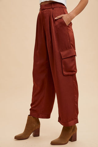 Annie Wear Wide Leg Cargo Satin Pants - 1985 the VAULT Boutique