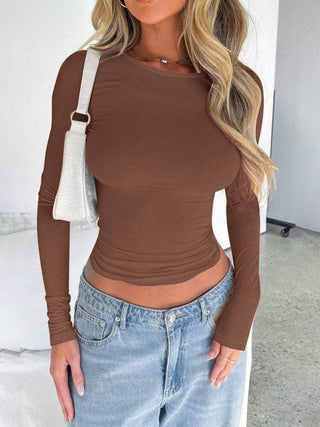 Basic Solid Color Round Neck Long Sleeve T-Shirt - 1985 the VAULT Boutique