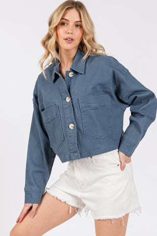 bytos Button Down Cropped Denim Jacket with Patch Pockets - 1985 the VAULT Boutique