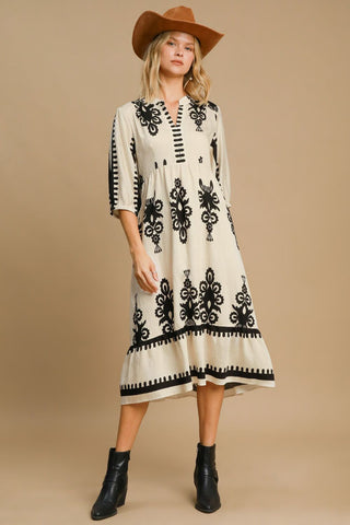 Umgee Printed Notched Midi Dress - 1985 the VAULT Boutique