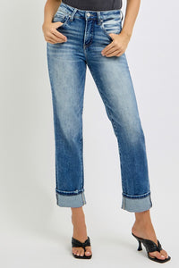 RISEN Full Size High Rise Crop Straight Roll Up Jeans - 1985 the VAULT Boutique