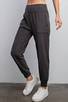 Rib Brushed Full Length Jogger Pant in Black - 1985 the VAULT Boutique