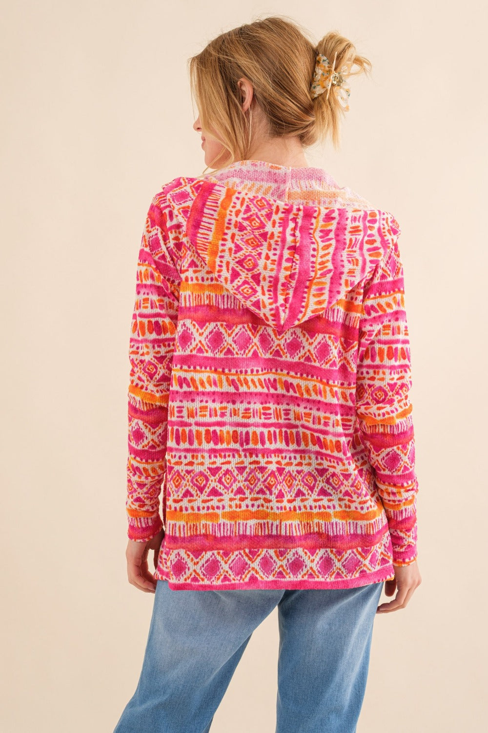 And The Why Full Size Printed Thermal Hooded Open Front Cardigan - 1985 the VAULT Boutique