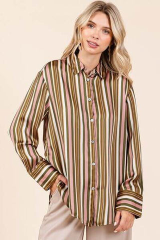 Mittoshop Striped Button Down Satin Shirt - 1985 the VAULT Boutique