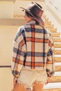 BiBi Brushed Plaid Crop Jacket with Pockets - 1985 the VAULT Boutique