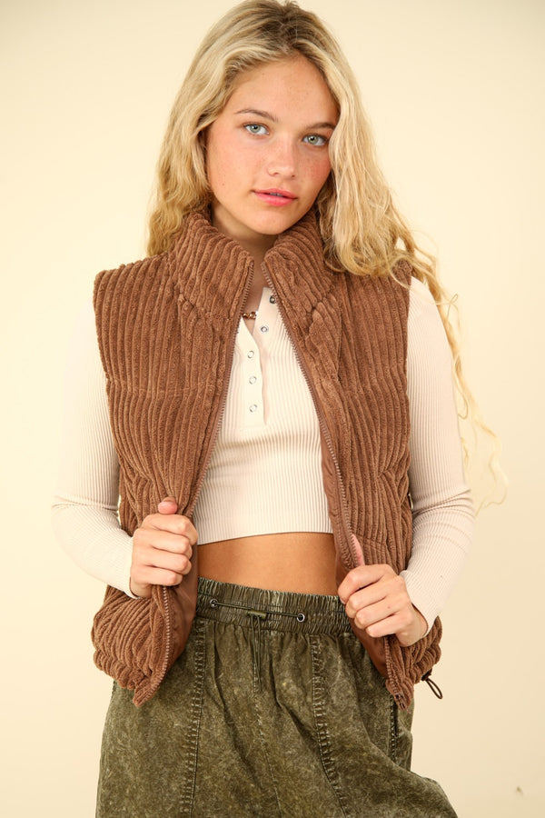 VERY J Zip Up Padded Corduroy Puffer Vest - 1985 the VAULT Boutique