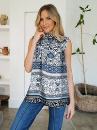 FAM-FAM Frill Printed Mock Neck Top - 1985 the VAULT Boutique