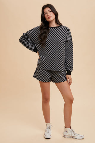 Annie Wear Checkered Round Neck Top and Drawstring Shorts Set - 1985 the VAULT Boutique