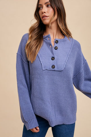 Annie Wear Half Button Ribbed Hem Sweater - 1985 the VAULT Boutique