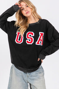 Sage + Fig USA Letter Patch Round Neck Sweatshirt - 1985 the VAULT Boutique