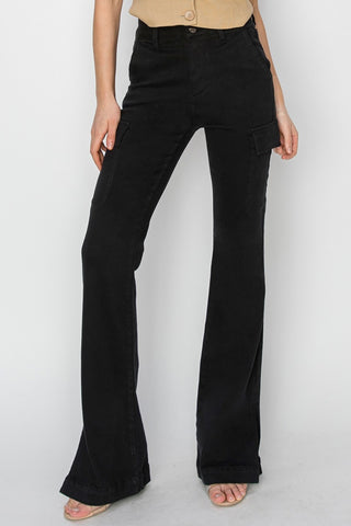 RISEN Full Size High Rise Side Slit Cargo Bootcut Jeans - 1985 the VAULT Boutique