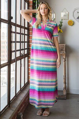 Heimish Full Size Striped Short Sleeve Maxi Tee Dress Plus Size - 1985 the VAULT Boutique