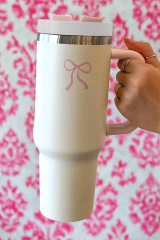 40 oz Cream with Pink Bow Tumbler (Pre-Order Ships February 5th) - 1985 the VAULT Boutique