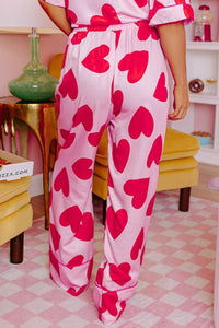 Heart Collared Neck Short Sleeve Top and Pants Lounge Set - 1985 the VAULT Boutique