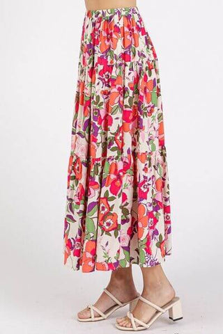 Mittoshop Flower Print Elastic Waist Tiered Skirt - 1985 the VAULT Boutique