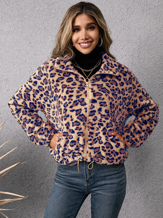 Ivy Lane Drawstring Leopard Zip Up Jacket - 1985 the VAULT Boutique