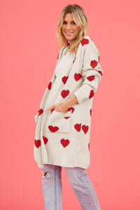 Heart Graphic Open Front Cardigan with Pockets - 1985 the VAULT Boutique