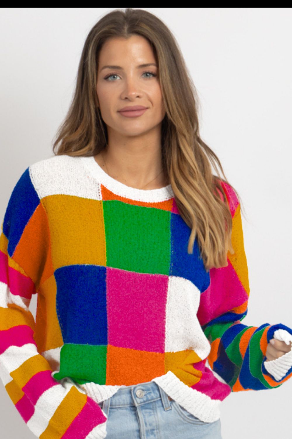 Color Block Round Neck Long Sleeve Sweater - 1985 the VAULT Boutique