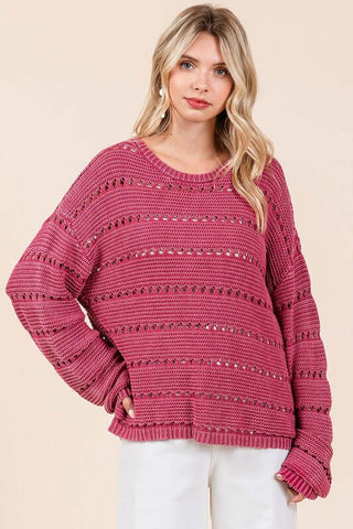 Mittoshop Openwork Round Neck Drop Shoulder Sweater - 1985 the VAULT Boutique