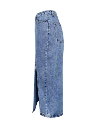 Slit Asymmetrical Waistband Midi Denim Skirt - 1985 the VAULT Boutique