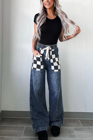 Checkered Wide Leg Jeans - 1985 the VAULT Boutique