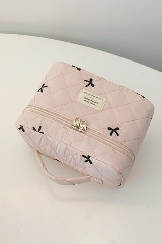 Bow Embroidered Quilted Storage Bag with Zip - 1985 the VAULT Boutique