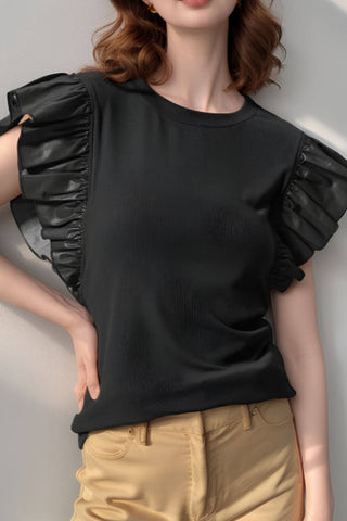 Ruffled Round Neck Cap Sleeve Blouse - 1985 the VAULT Boutique