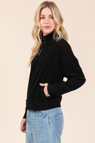 BOMBOM Quarter Zip Long Sleeve Sweatshirt with Pockets - 1985 the VAULT Boutique