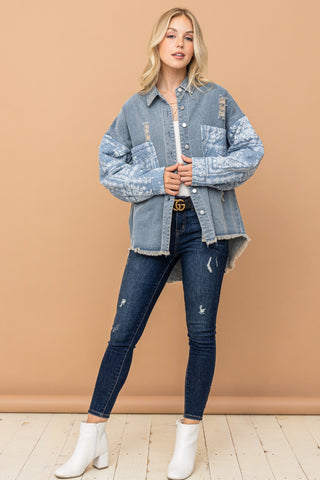 And The Why Full Size Paisley Print Quilted Sleeves Denim Jacket - 1985 the VAULT Boutique