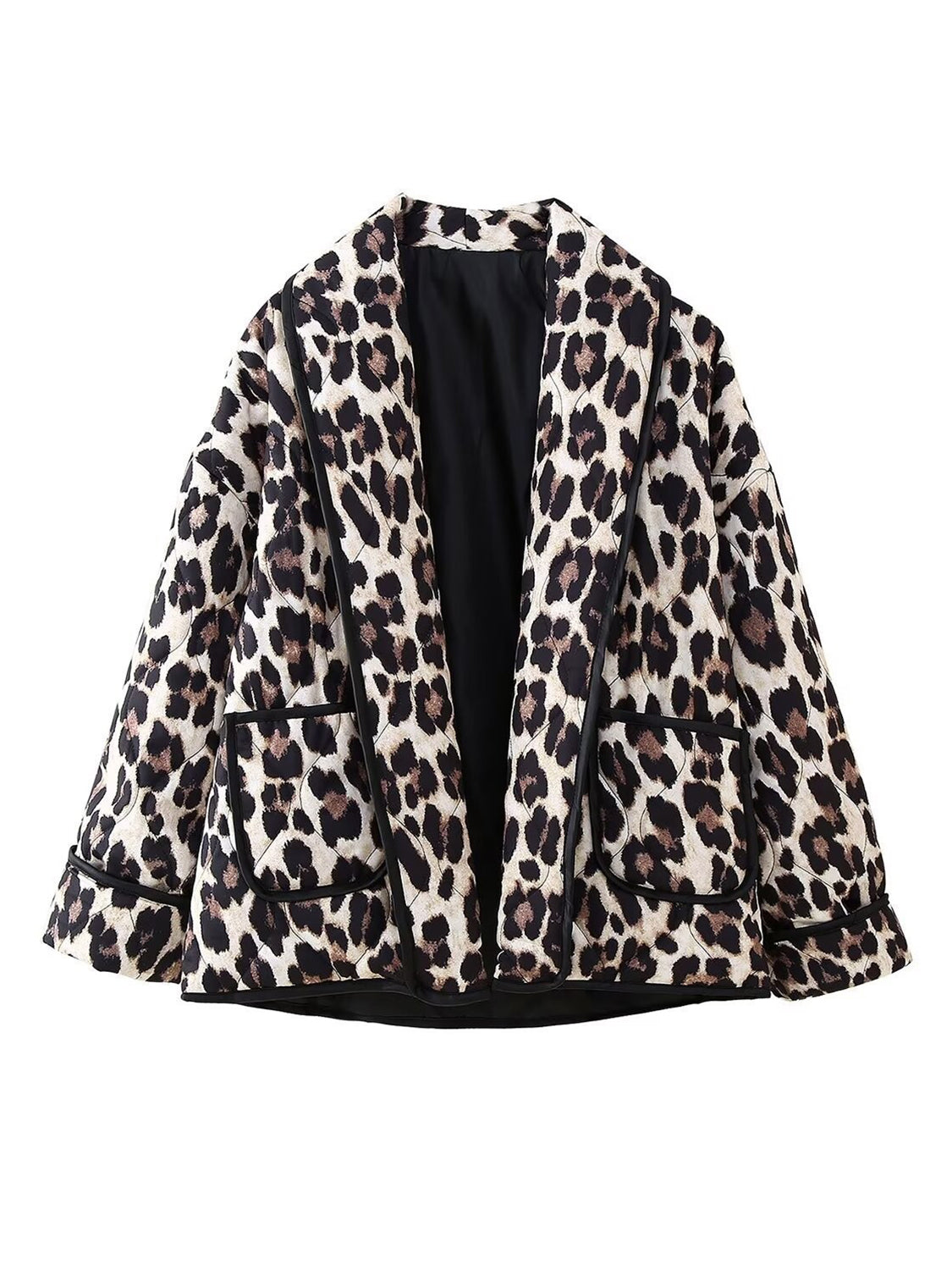 Leopard Open Front Long Sleeve Outerwear - 1985 the VAULT Boutique