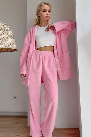 Basic Bae Buttery-Soft V-Neck Button Up Top and Pants Set - 1985 the VAULT Boutique