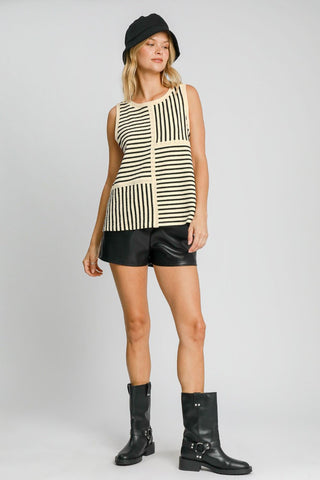 Umgee Round Neck Texture Striped Tank - 1985 the VAULT Boutique