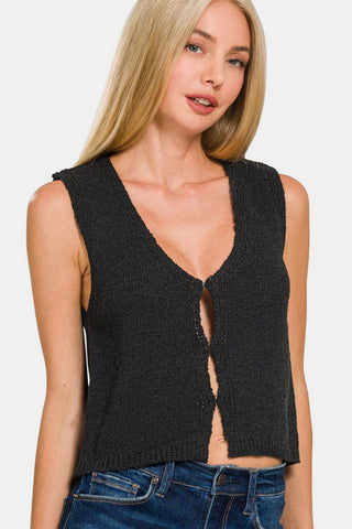 Zenana Hook and Eye Closure V-Neck Sweater Vest - 1985 the VAULT Boutique