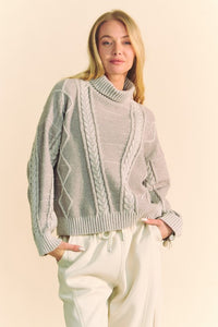 Davi & Dani Cable-Knit Turtleneck Dropped Shoulder Sweater - 1985 the VAULT Boutique