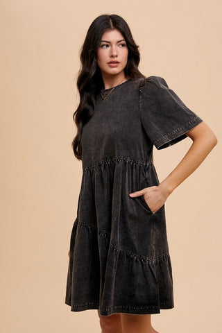 Annie Wear Mineral Washed Round Neck Short Sleeve Denim Dress - 1985 the VAULT Boutique