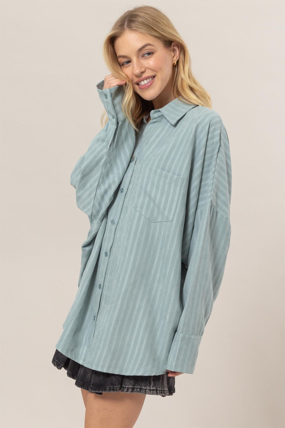 HYFVE Stripe Button Down Long Sleeve Oversized Shirt - 1985 the VAULT Boutique