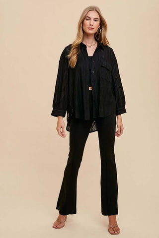 Annie Wear Openwork Button Down Drop Shoulder Shirt - 1985 the VAULT Boutique