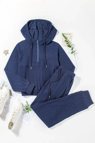 Drawstring Half Zip Hoodie and Joggers Active Set - 1985 the VAULT Boutique