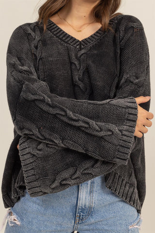 HYFVE Cable Knit V-Neck Dropped Shoulder Oversized Sweater - 1985 the VAULT Boutique