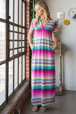 Heimish Full Size Striped Short Sleeve Maxi Tee Dress Plus Size - 1985 the VAULT Boutique