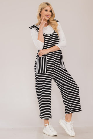 Celeste Full Size Striped Scoop Neck Overalls with Pockets - 1985 the VAULT Boutique